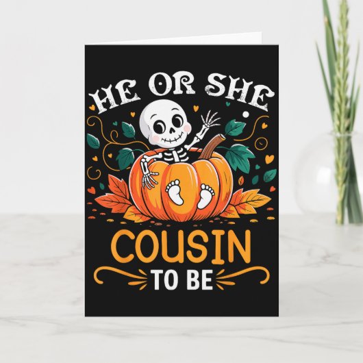 He Or She Cousin To Be Halloween Skeleton Baby Rev Karte (Vorderseite)