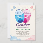 He or She Gender Reveal Invitation Einladung (Vorderseite)