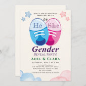 He or She Gender Reveal Invitation Einladung (Vorne/Hinten)
