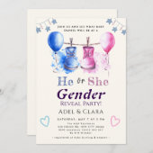 He or She Gender Reveal Invitation Einladung (Vorne/Hinten)