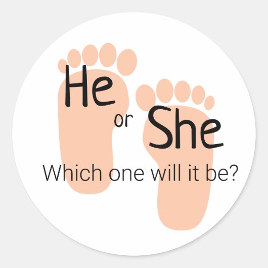 He or She Gender Reveal Runder Aufkleber (Vorderseite)