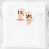 He or She Gender Reveal Runder Aufkleber (Tasche)