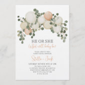 He or She Greenery Balloon Garland Gender Reveal Einladung (Vorderseite)