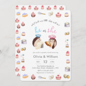 He or She Little Chef Baker Hedgehog Gender Reveal Einladung (Vorne/Hinten)
