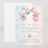 He or She Teddy Bear Gender Reveal Invitation Einladung (Vorne/Hinten)