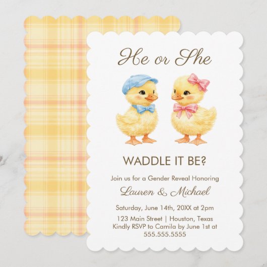 He or She WADDLE IT BE? Gender Reveal Invitation Einladung (Vorne/Hinten)