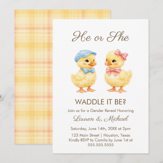 He or She WADDLE IT BE? Gender Reveal Invitation Einladung (Vorne/Hinten)