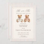He or She What Will Baby Bear Be Gender Reveal Einladung (Vorne/Hinten)