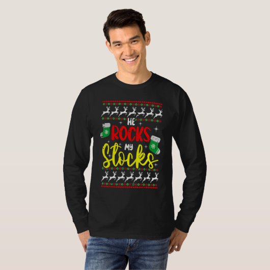 He Rocks My Stocks Christmas Matching Couple T-Shirt (Vorne ganz)