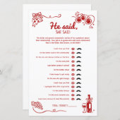 He Said She Said Amore Wedding Party Activity Card (Vorne/Hinten)