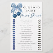 He said She said Blue Bow Bridal Shower Game (Vorderseite)