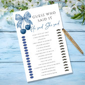 He said She said Blue Bow Bridal Shower Game