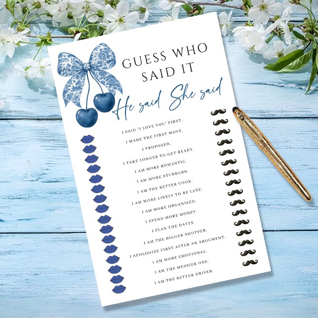 He said She said Blue Bow Bridal Shower Game (Von Creator hochgeladen)
