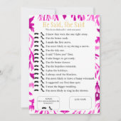He Said, She Said Bridal shower  Pink Game Einladung (Vorderseite)