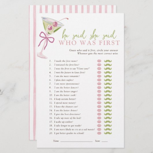 He Said She Said Chic Martini Bridal Game (Vorne/Hinten)