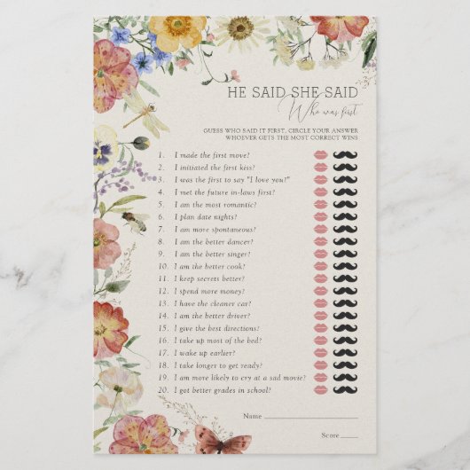 He Said She Said Pressed Wildflower Shower Game (Vorderseite)