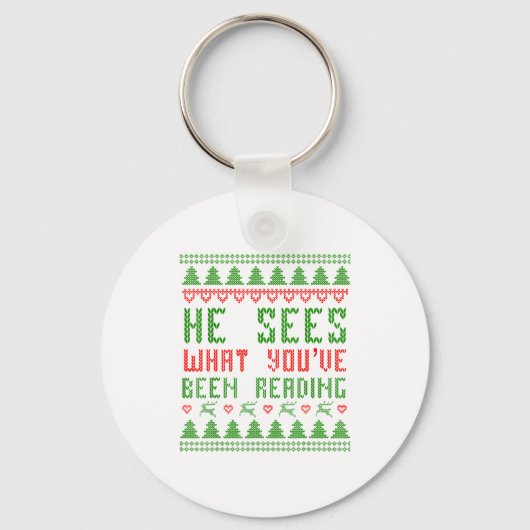 He Sees What You've Been Reading Christmas Book Wo Schlüsselanhänger (Vorderseite)