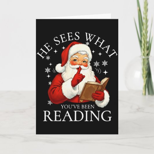 He Sees What You've Been Reading Funny Bookish Chr Karte (Vorderseite)