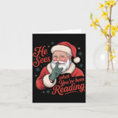 He Sees What You've Been Reading, Retro Santa Chri Karte (Gelbe Blume)