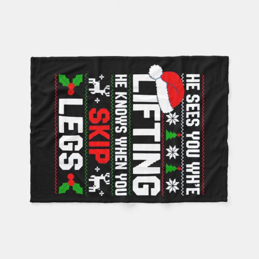 He Sees You Lifting Skip Legs Gym Enthusiasts Funn Fleecedecke (Vorderseite (Horizontal))