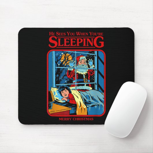 He Sees You When You're Sleeping Merry Christmas Mousepad (Mit Mouse)