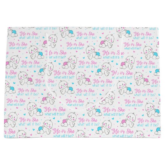 He she New Baby Große Geschenktüte (Vorderseite)