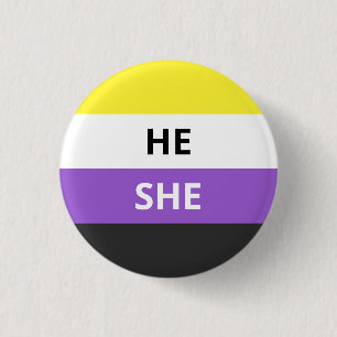 He/She Pronouns Non-Binary Flag Badge Button