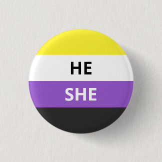 He/She Pronouns Non-Binary Flag Badge Button