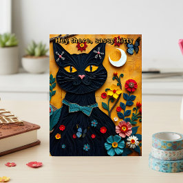He There Black Cat Folk Art Postcard Postkarte