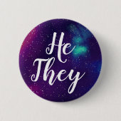 He/They kundengerechtes Galaxie-Pronomen Button (Vorderseite)