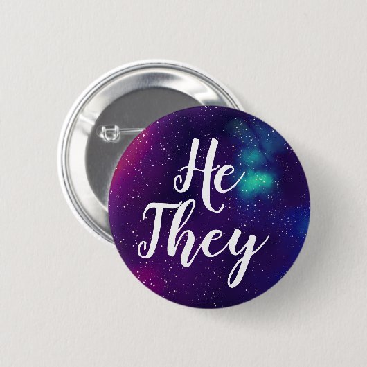 He/They kundengerechtes Galaxie-Pronomen Button (Vorne & Hinten)