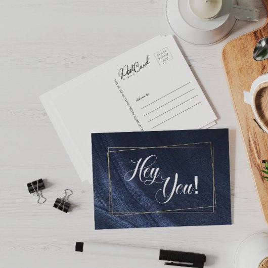 He You Blue Denim Gold Fun Say Hi Postkarte