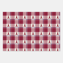 Head and Neck Cancer Awareness Plaid Burgundy Geschenkpapier Set