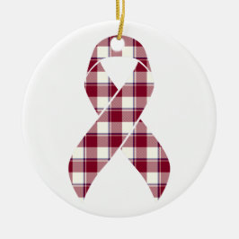 Head and Neck Cancer Awareness Plaid Burgundy Keramik Ornament