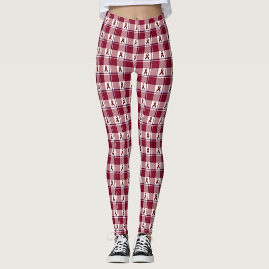Head and Neck Cancer Awareness Plaid Burgundy Leggings (Vorderseite)