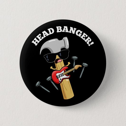 Head Banger Funny Music Puns Dark BG Button (Vorderseite)