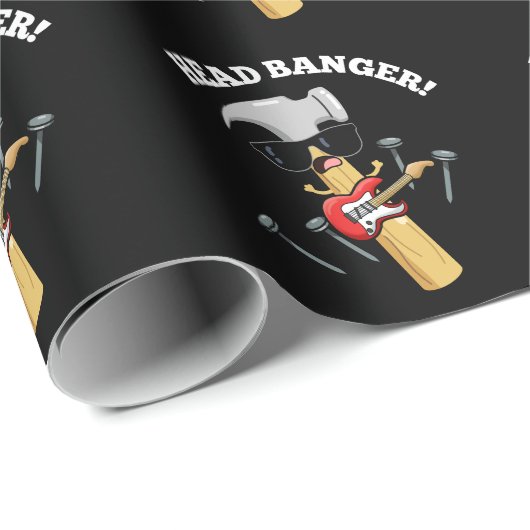 Head Banger Funny Music Puns Dark BG Geschenkpapier (Rolleneckpunkt)