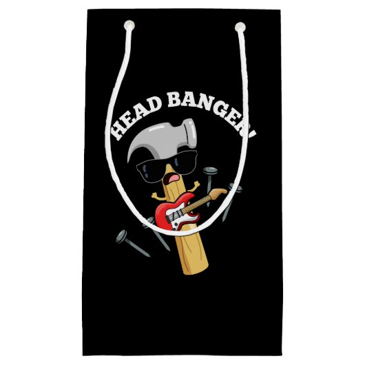 Head Banger Funny Music Puns Dark BG Kleine Geschenktüte (Vorderseite)
