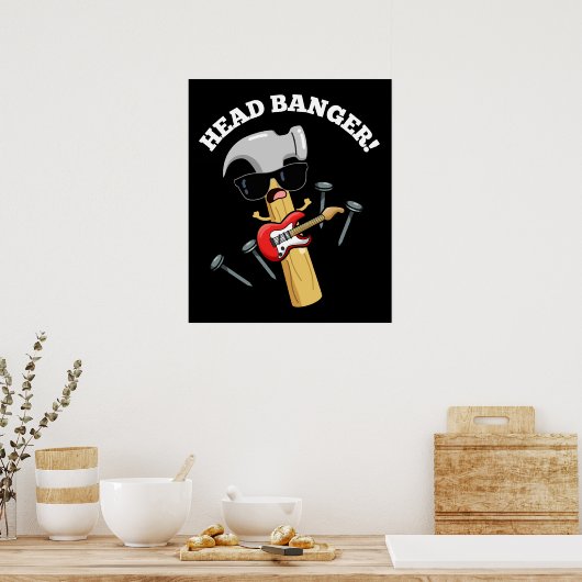 Head Banger Funny Music Puns Dark BG Poster (Küche)