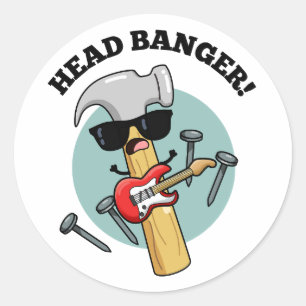 Head Banger Funny Music Puns Runder Aufkleber