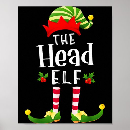Head Christmas Elf Matching Pajama X-mas Party  Poster (Vorne)