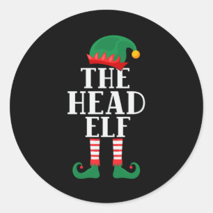 Head Elf Funny Christmas Runder Aufkleber
