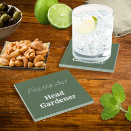 Head Gardener Green Garening Thema Personalisiert Glasuntersetzer