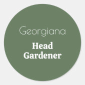 Head Gardener Personalisiert Name Funny Garening Runder Aufkleber (Vorderseite)