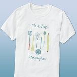 Head Koch Personalisiert T-Shirt<br><div class="desc">Fun Head Koch Design mit Vintagen Küchenutensilien für Ihren Lieblings-Koch, Koch oder Grillspezialist. Ändern Sie den Namen und den Text zu personalisieren.</div>
