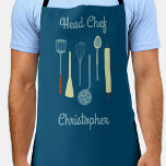 Head Koch Personalisierte Schürze<br><div class="desc">Fun Head Koch Design mit Küchenutensilien für Ihren Lieblings-Koch,  Koch oder Grill Experte. Ändern Sie den Namen,  um ihn zu personalisieren.</div>