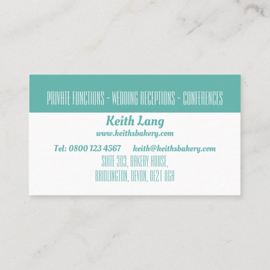 Head Köche Baker oder Pastry Koch Beruflich Visitenkarte (Rückseite)