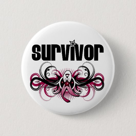 Head Neck Cancer Survivor Grunge Winged Emblem Button (Vorderseite)