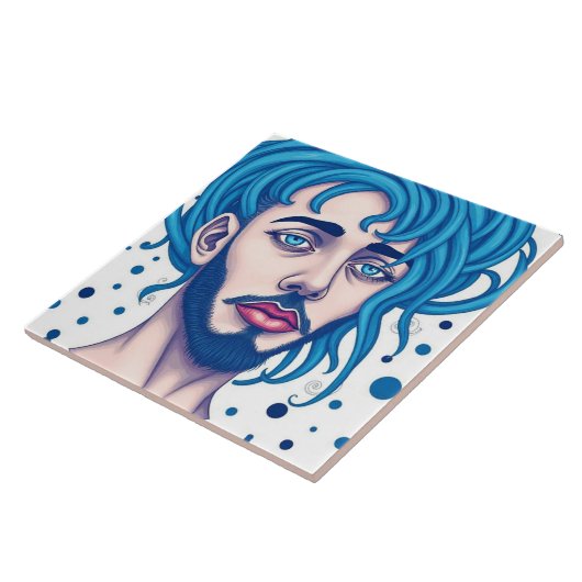 Head Of Bearded Blue Haired Alien Sci-Fi Art Fliese (Seite)