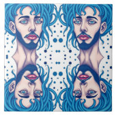 Head Of Bearded Blue Haired Alien Sci-Fi Art Fliese (Vorderseite)